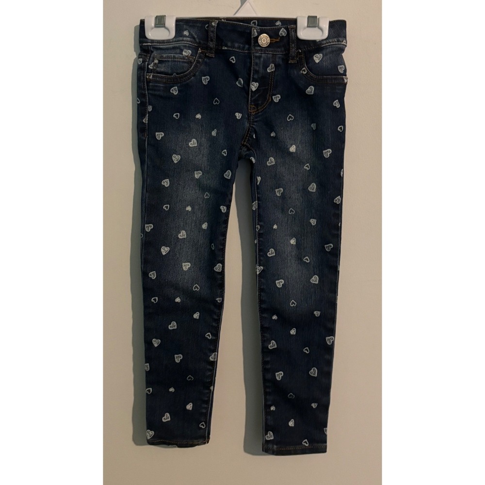 Gap Kids Girls Sz 5 Regular Stretch Jegging Dark Wash Hearts Waist Cincher